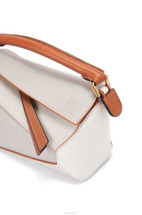 Loewe mujer canto mini puzzle de piel de becerro napa LP64258 fantasma/blanco suave