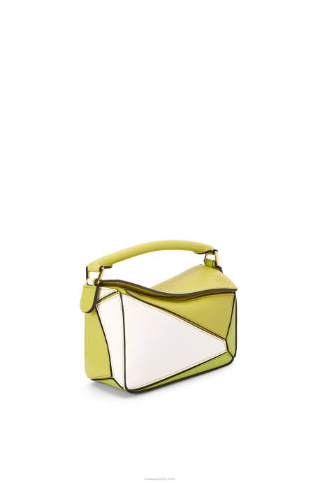 Loewe mujer minibolso puzzle de piel de becerro clásica LP64286 amarillo lima/blanco