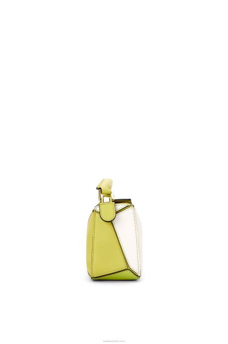Loewe mujer minibolso puzzle de piel de becerro clásica LP64286 amarillo lima/blanco