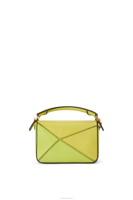 Loewe mujer minibolso puzzle de piel de becerro clásica LP64286 amarillo lima/blanco