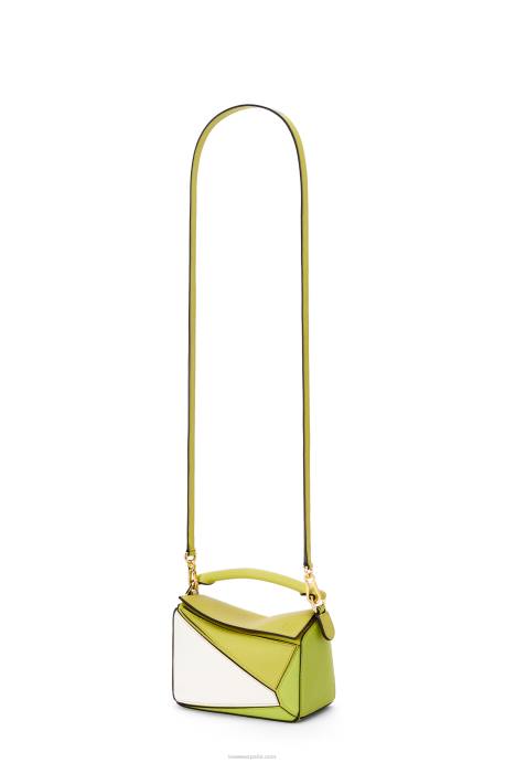 Loewe mujer minibolso puzzle de piel de becerro clásica LP64286 amarillo lima/blanco