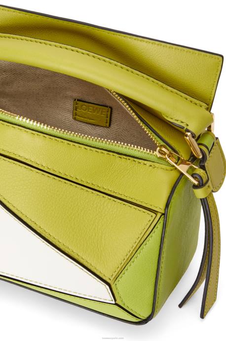 Loewe mujer minibolso puzzle de piel de becerro clásica LP64286 amarillo lima/blanco