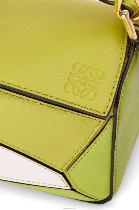 Loewe mujer minibolso puzzle de piel de becerro clásica LP64286 amarillo lima/blanco