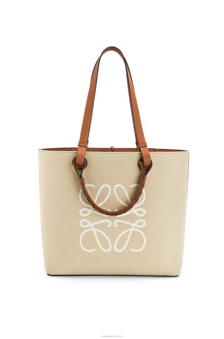Loewe mujer bolso shopper con anagrama de jacquard y piel de becerro LP64122 crudo/bronceado