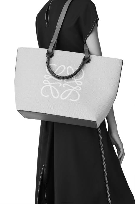 Loewe mujer bolso shopper con anagrama de jacquard y piel de becerro LP64122 crudo/bronceado