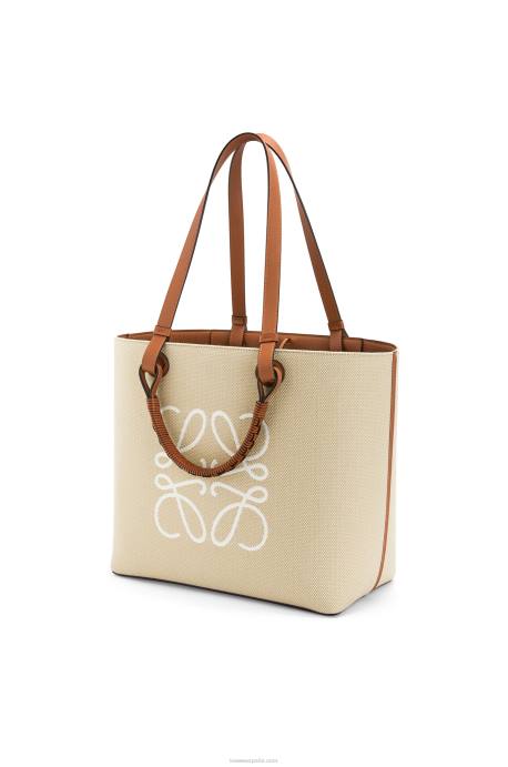 Loewe mujer bolso shopper con anagrama de jacquard y piel de becerro LP64122 crudo/bronceado