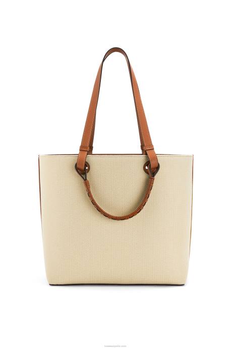 Loewe mujer bolso shopper con anagrama de jacquard y piel de becerro LP64122 crudo/bronceado