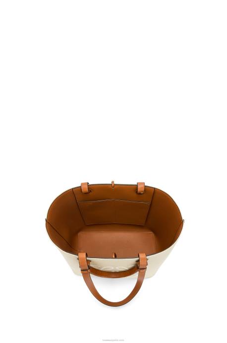 Loewe mujer bolso shopper con anagrama de jacquard y piel de becerro LP64122 crudo/bronceado