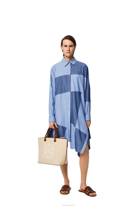 Loewe mujer bolso shopper con anagrama de jacquard y piel de becerro LP64122 crudo/bronceado