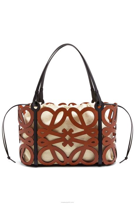 Loewe mujer bolso shopper con anagrama recortado de piel de becerro LP64127 broncearse