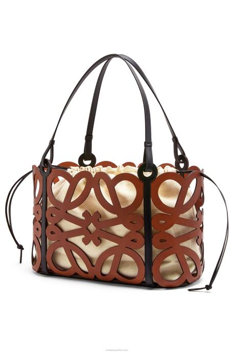 Loewe mujer bolso shopper con anagrama recortado de piel de becerro LP64127 broncearse