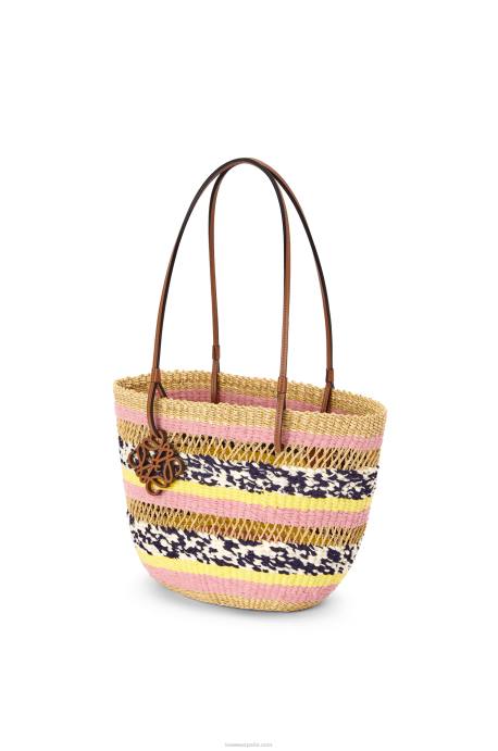 Loewe mujer bolso tote basket de hierba elefante y piel de becerro LP6494 tulipán natural/rosa