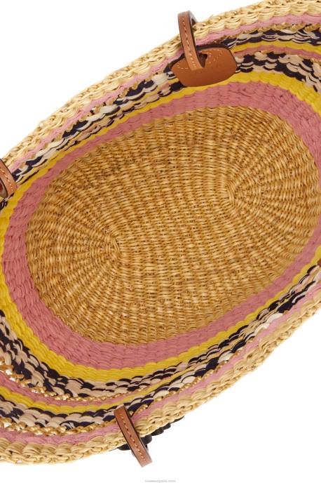 Loewe mujer bolso tote basket de hierba elefante y piel de becerro LP6494 tulipán natural/rosa