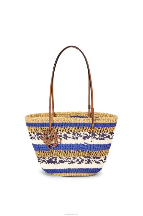 Loewe mujer bolso tote basket de hierba elefante y piel de becerro LP6495 natural/azul