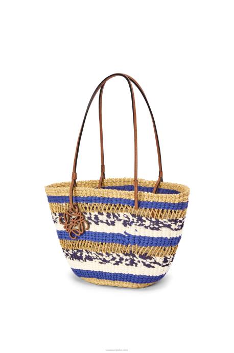 Loewe mujer bolso tote basket de hierba elefante y piel de becerro LP6495 natural/azul
