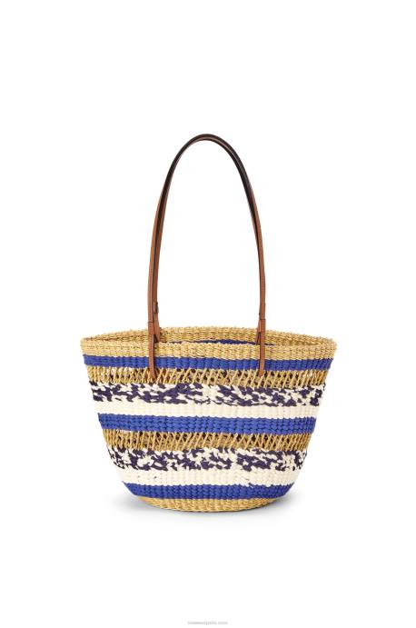 Loewe mujer bolso tote basket de hierba elefante y piel de becerro LP6495 natural/azul