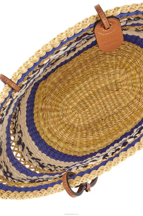 Loewe mujer bolso tote basket de hierba elefante y piel de becerro LP6495 natural/azul