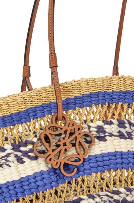 Loewe mujer bolso tote basket de hierba elefante y piel de becerro LP6495 natural/azul