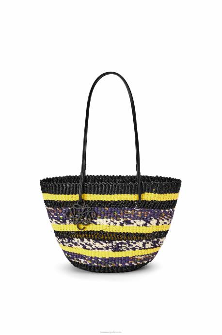 Loewe mujer bolso tote basket de hierba elefante y piel de becerro LP6496 amarillo negro