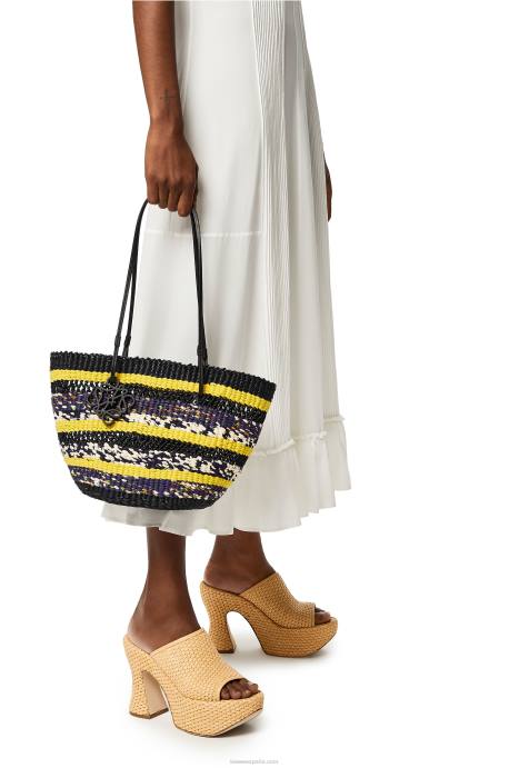 Loewe mujer bolso tote basket de hierba elefante y piel de becerro LP6496 amarillo negro