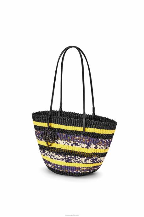 Loewe mujer bolso tote basket de hierba elefante y piel de becerro LP6496 amarillo negro