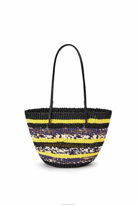 Loewe mujer bolso tote basket de hierba elefante y piel de becerro LP6496 amarillo negro