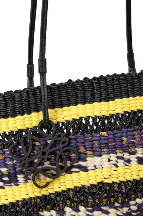 Loewe mujer bolso tote basket de hierba elefante y piel de becerro LP6496 amarillo negro