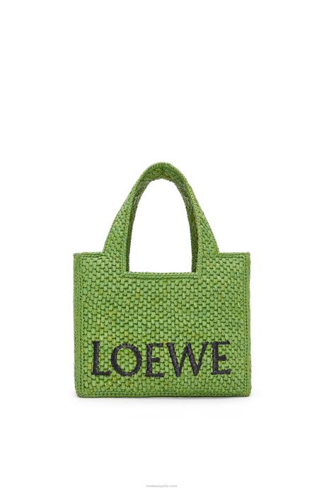 Loewe mujer bolso tote con letra pequeña en rafia LP64108 verde