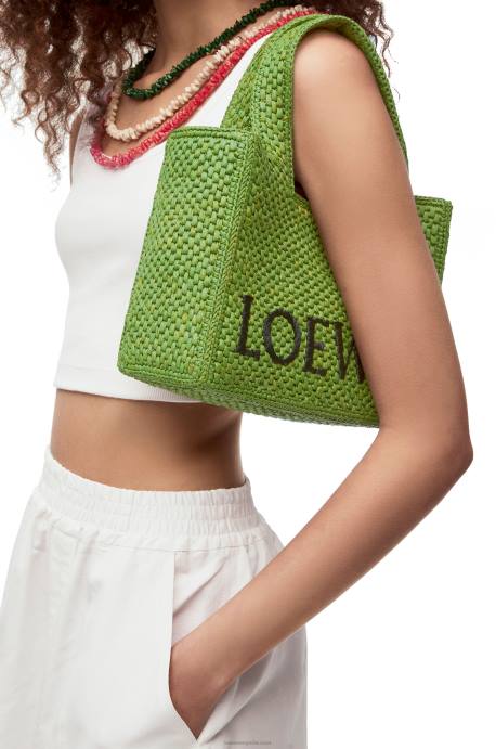 Loewe mujer bolso tote con letra pequeña en rafia LP64108 verde