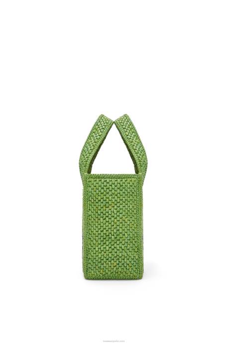 Loewe mujer bolso tote con letra pequeña en rafia LP64108 verde
