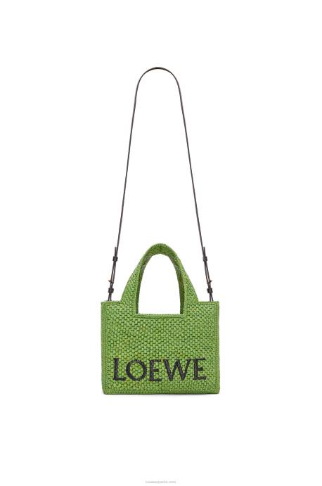 Loewe mujer bolso tote con letra pequeña en rafia LP64108 verde