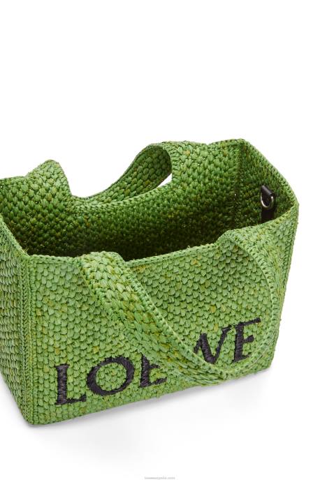 Loewe mujer bolso tote con letra pequeña en rafia LP64108 verde