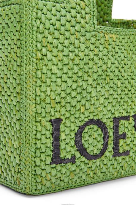 Loewe mujer bolso tote con letra pequeña en rafia LP64108 verde