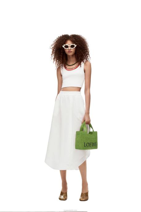 Loewe mujer bolso tote con letra pequeña en rafia LP64108 verde