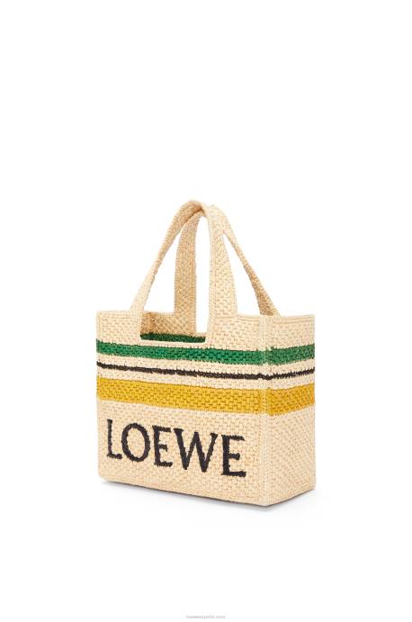 Loewe mujer bolso tote con letra pequeña en rafia LP64111 natural/multicolor