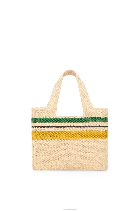Loewe mujer bolso tote con letra pequeña en rafia LP64111 natural/multicolor