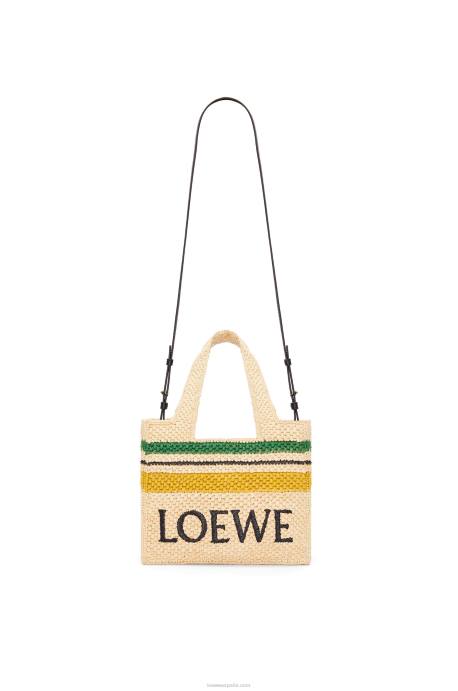 Loewe mujer bolso tote con letra pequeña en rafia LP64111 natural/multicolor