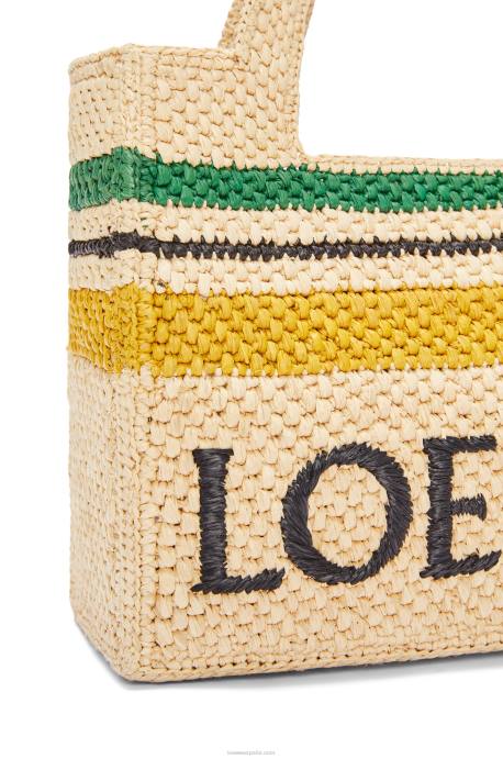 Loewe mujer bolso tote con letra pequeña en rafia LP64111 natural/multicolor