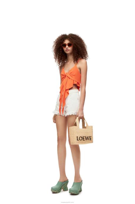 Loewe mujer bolso tote con letra pequeña en rafia LP6433 natural