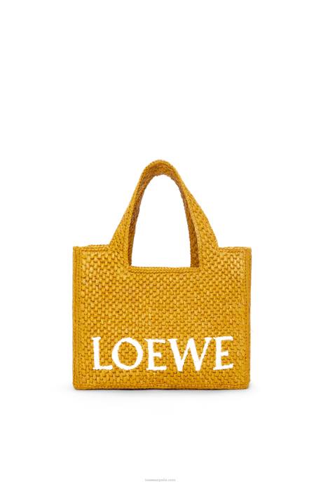 Loewe mujer bolso tote con letra pequeña en rafia LP6452 ocre
