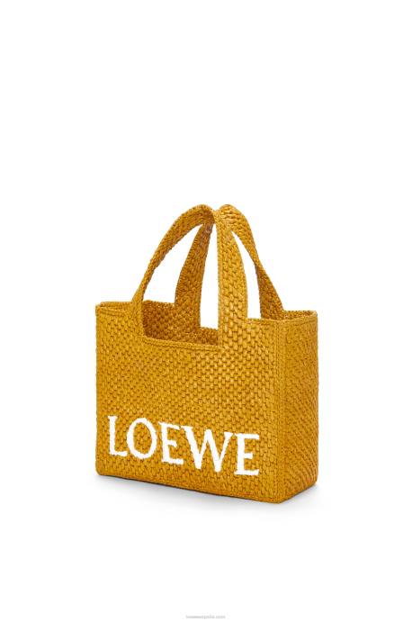 Loewe mujer bolso tote con letra pequeña en rafia LP6452 ocre