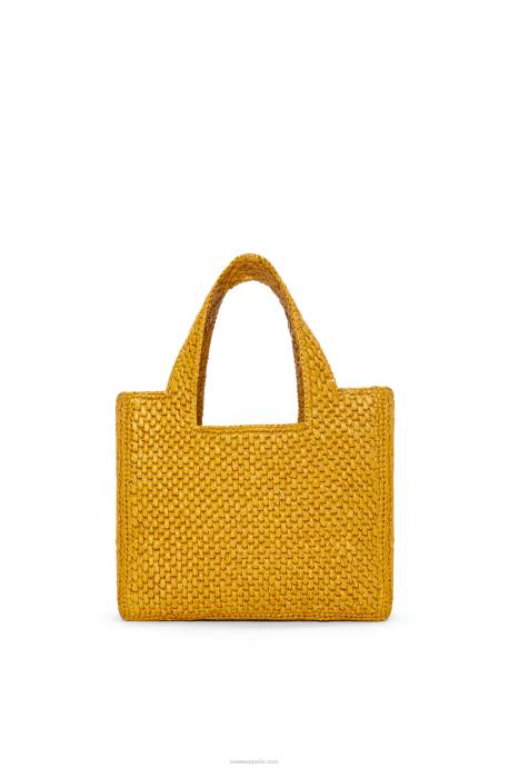 Loewe mujer bolso tote con letra pequeña en rafia LP6452 ocre