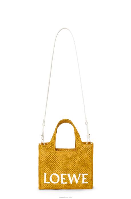 Loewe mujer bolso tote con letra pequeña en rafia LP6452 ocre