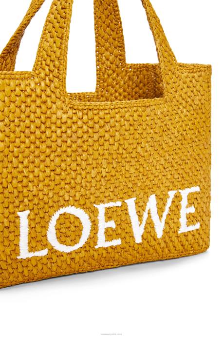 Loewe mujer bolso tote con letra pequeña en rafia LP6452 ocre