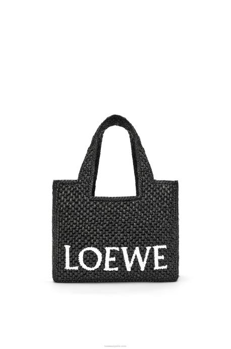 Loewe mujer bolso tote con letra pequeña en rafia LP6453 negro