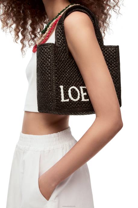 Loewe mujer bolso tote con letra pequeña en rafia LP6453 negro