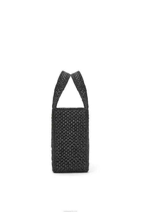 Loewe mujer bolso tote con letra pequeña en rafia LP6453 negro