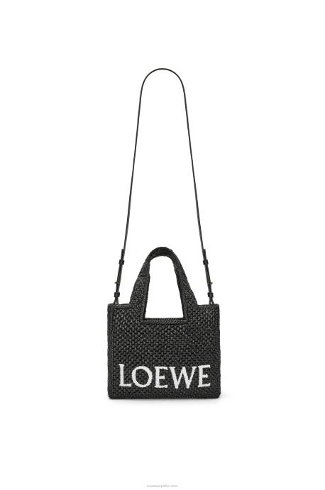 Loewe mujer bolso tote con letra pequeña en rafia LP6453 negro