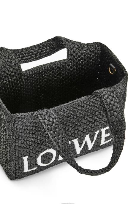 Loewe mujer bolso tote con letra pequeña en rafia LP6453 negro