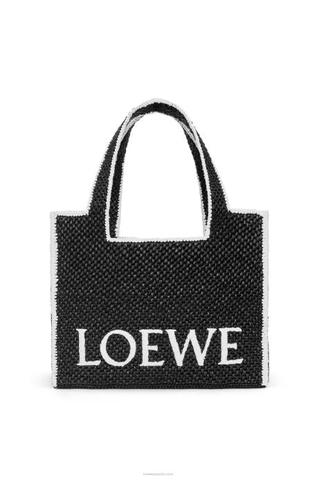 Loewe mujer bolso tote de rafia con letra grande LP6411 negro